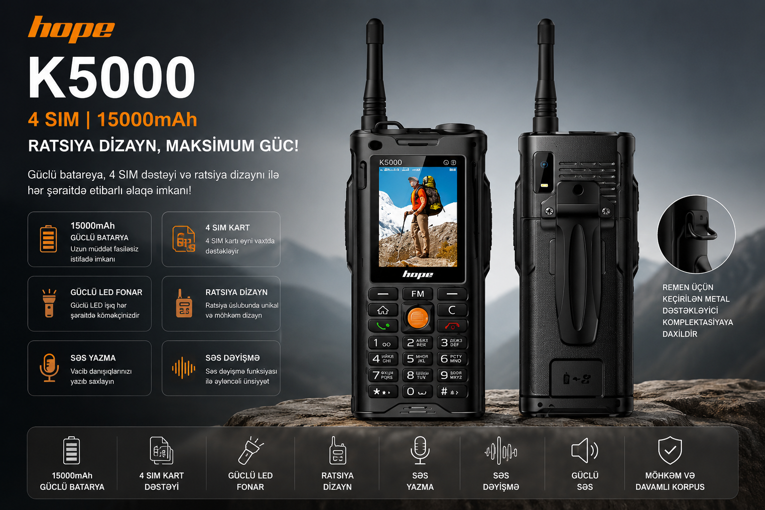 Mobil telefon Hope K5000 4 sim 15000mAh