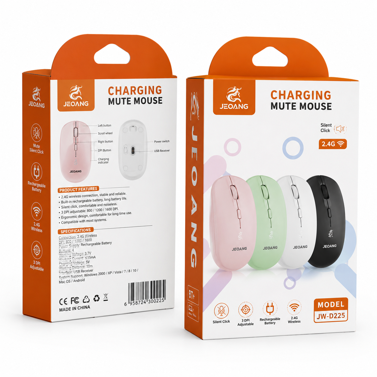 JW-D225 2.4G Bluetooth Dual-mode charging mouse white
