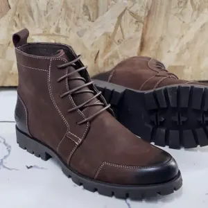 Premium Brown Leather Lace-Up Boots
