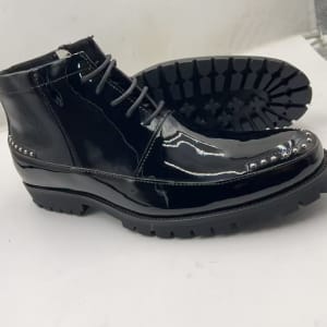 Premium Glossy Black Leather Studded Boots
