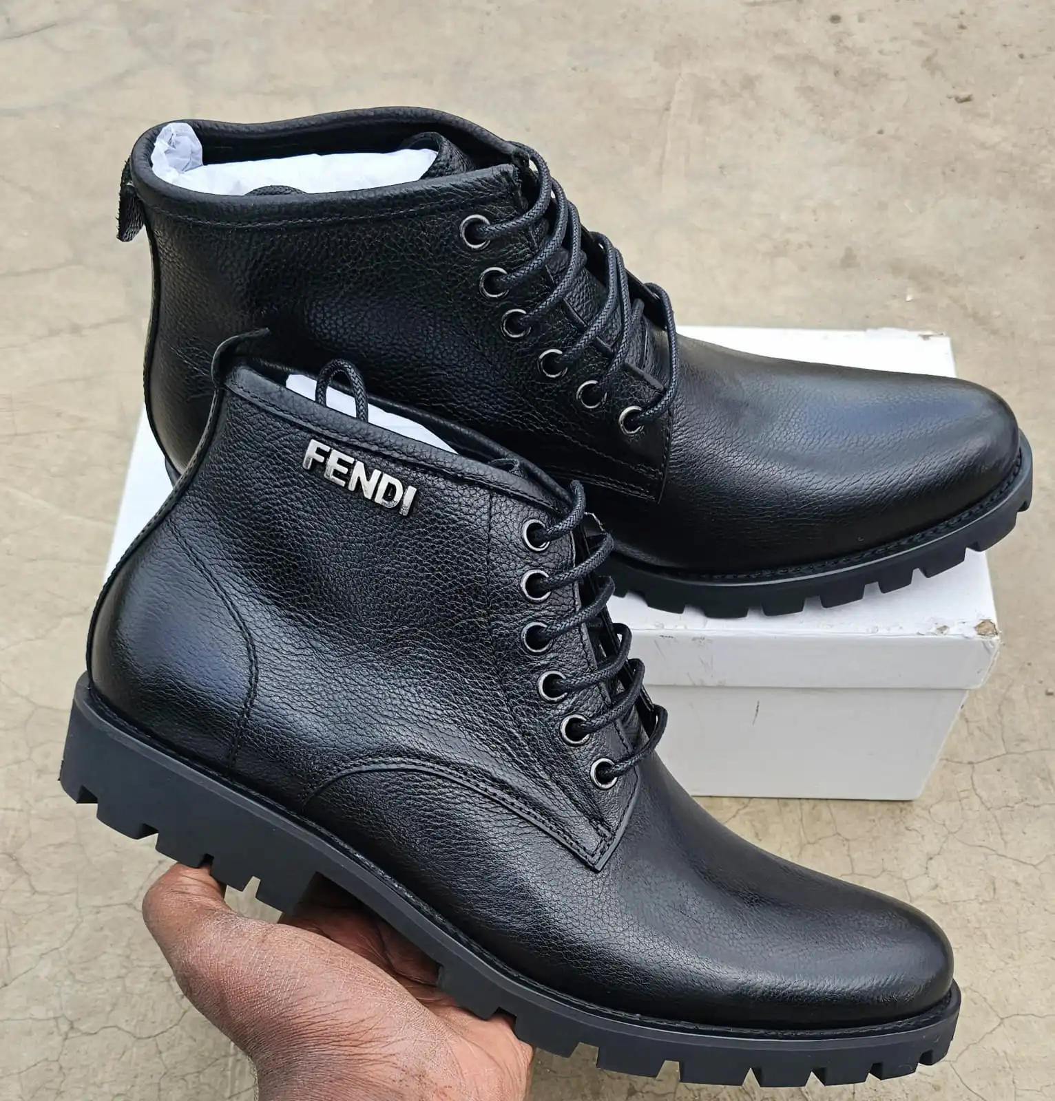 FENDI Designer Black Leather Ankle Boots - Leather Product