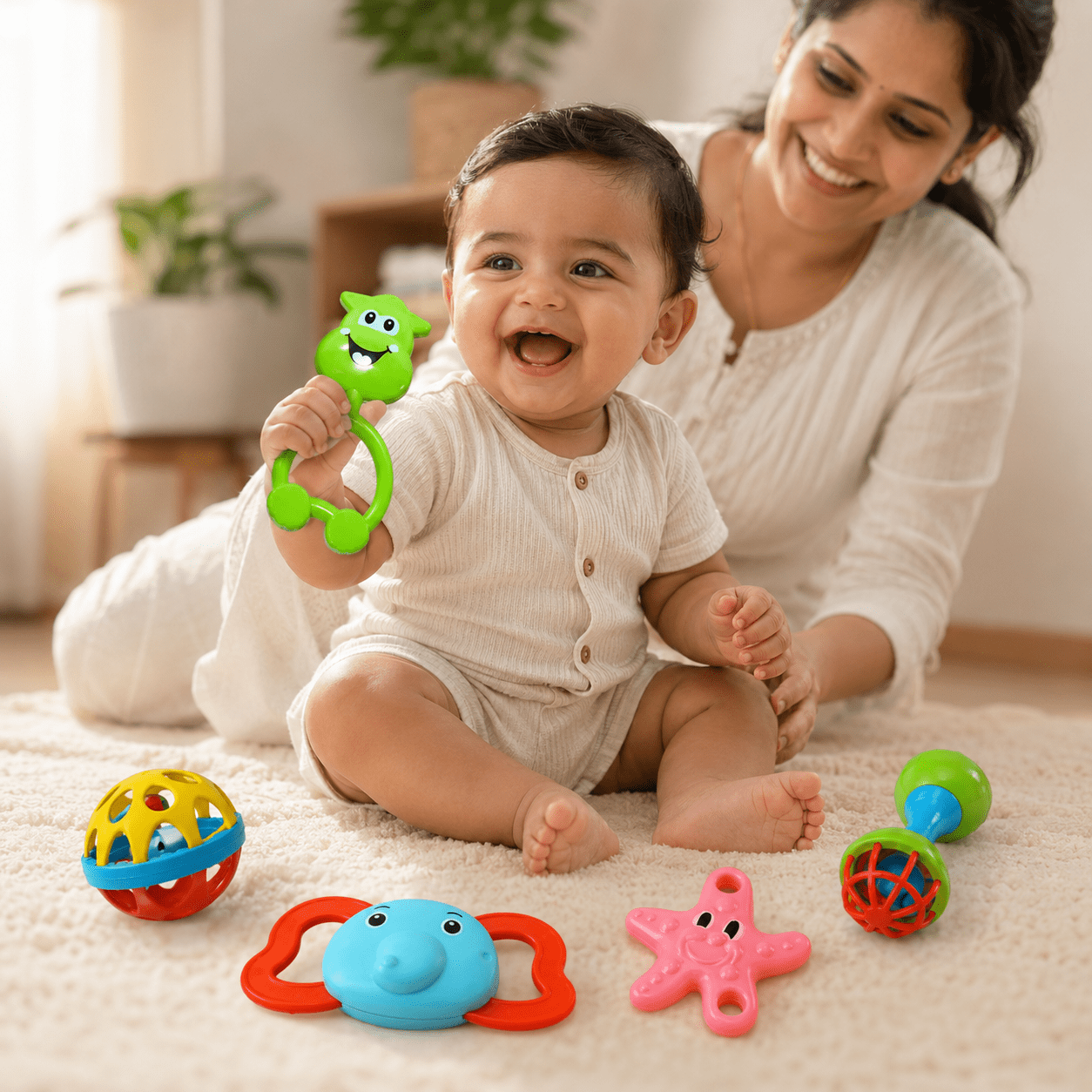 Kidroo 7 Pcs Rattle Set for New Born Baby with Teether Ball - image 5