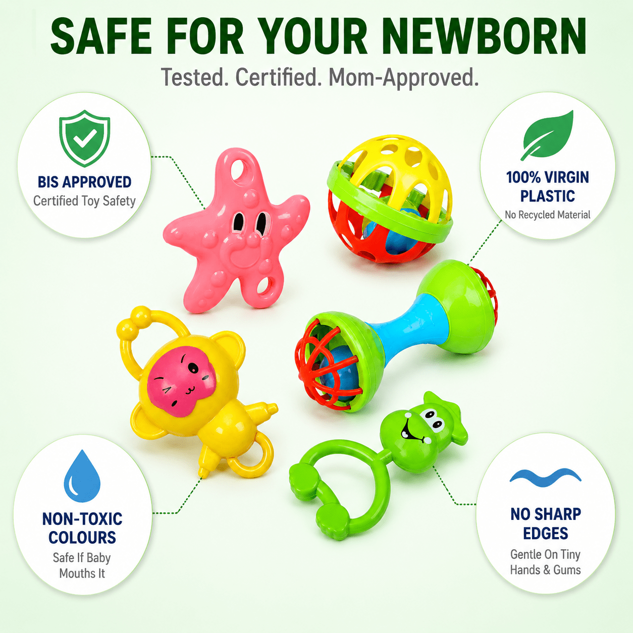 Kidroo 5 Pcs Rattle Set for New Born Baby with Teether Ball - image 2