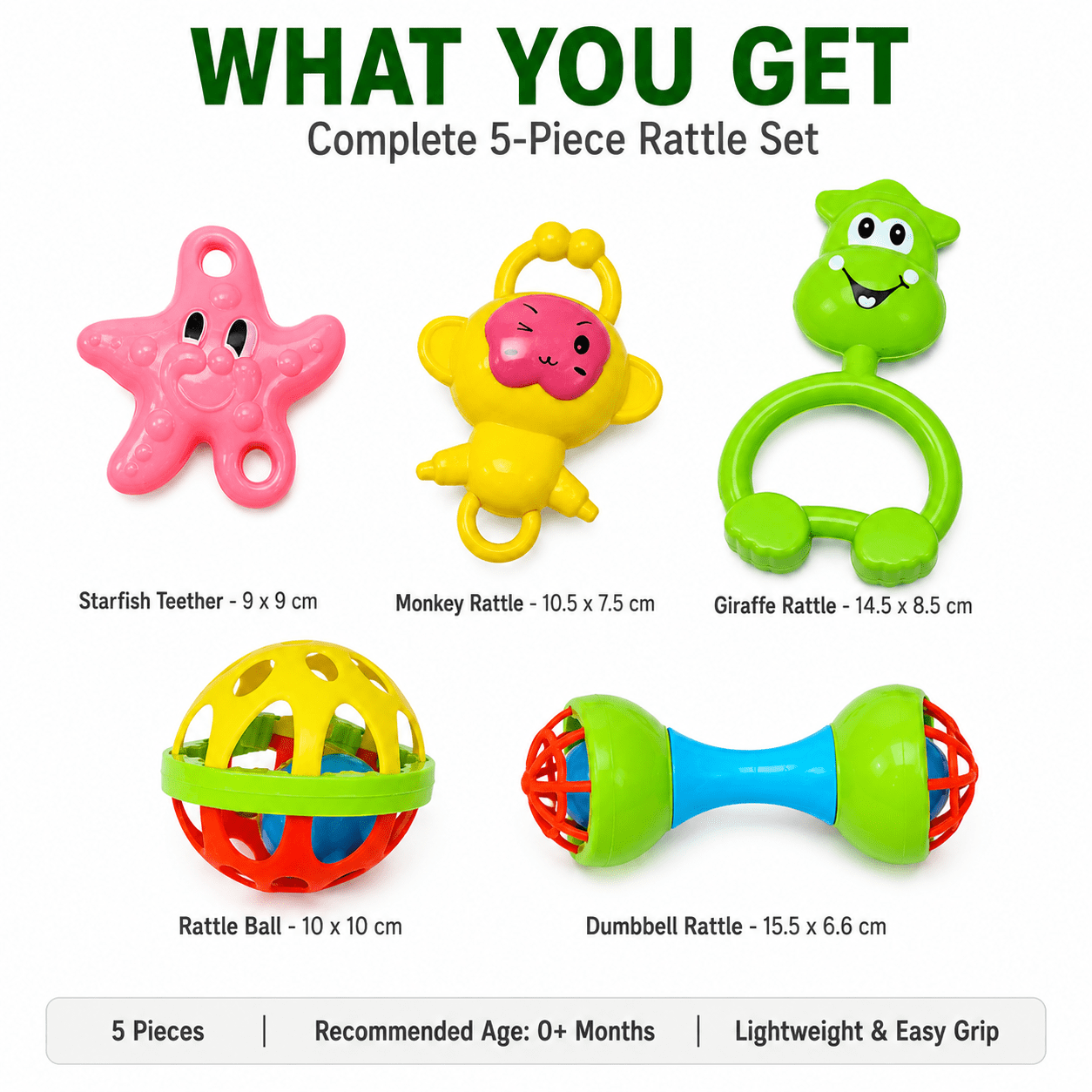 Kidroo 5 Pcs Rattle Set for New Born Baby with Teether Ball - image 3