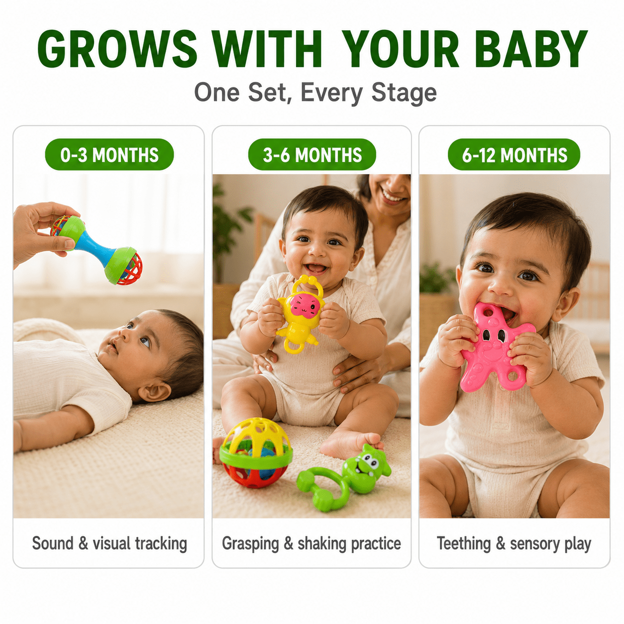 Kidroo 5 Pcs Rattle Set for New Born Baby with Teether Ball - image 5