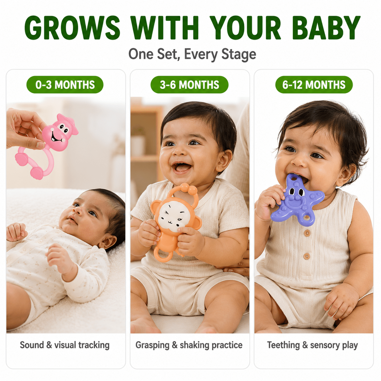 Kidroo Baby Rattle Set for New Born Babies - 3 Rattles - image 5