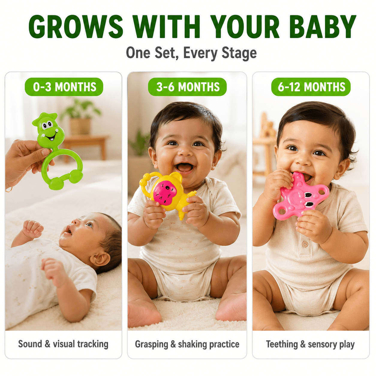 Kidroo Baby Rattle Set for New Born Babies - 3 Rattles - image 5