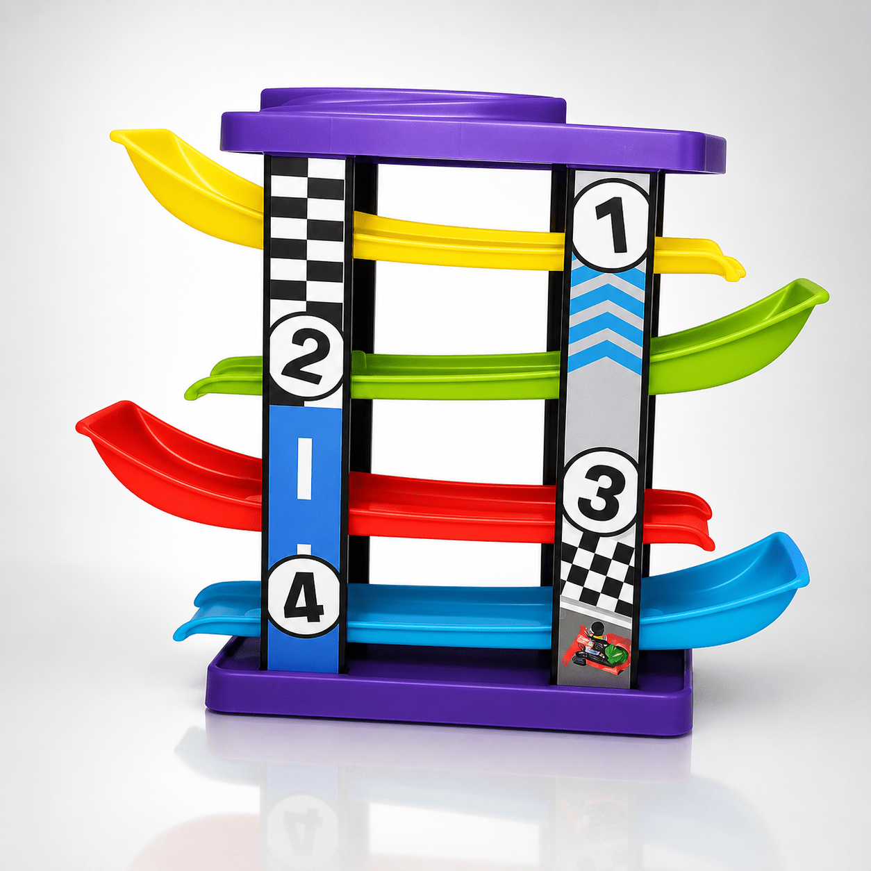Kidroo 4-Level Ramp Racer Car Track Set for Kids | Zig-Zag Racing Ramp with 2 Mini Cars | BIS Approved Montessori Educational Toy | Birthday & Return Gift for Boys & Girls 3-6 Years