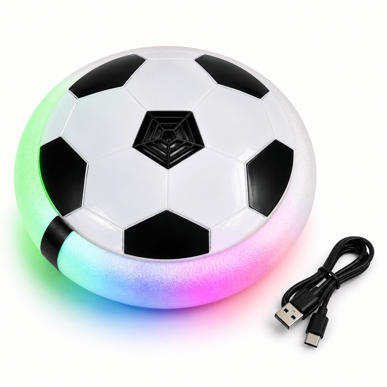 Kidroo Hover Ball for Kids | USB Type-C Rechargeable Hover Football with LED Lights | BIS Approved Indoor Floating Soccer Ball with Soft Foam Bumper | Gift for Boys & Girls 3-10 Years - WHITE