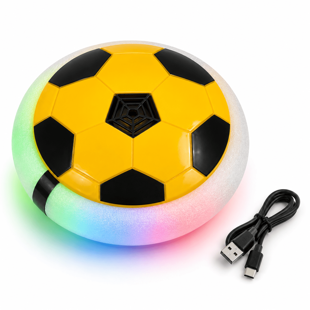 Kidroo Hover Ball for Kids | USB Type-C Rechargeable Hover Football with LED Lights | BIS Approved Indoor Floating Soccer Ball with Soft Foam Bumper | Gift for Boys & Girls 3-10 Years - YELLOW