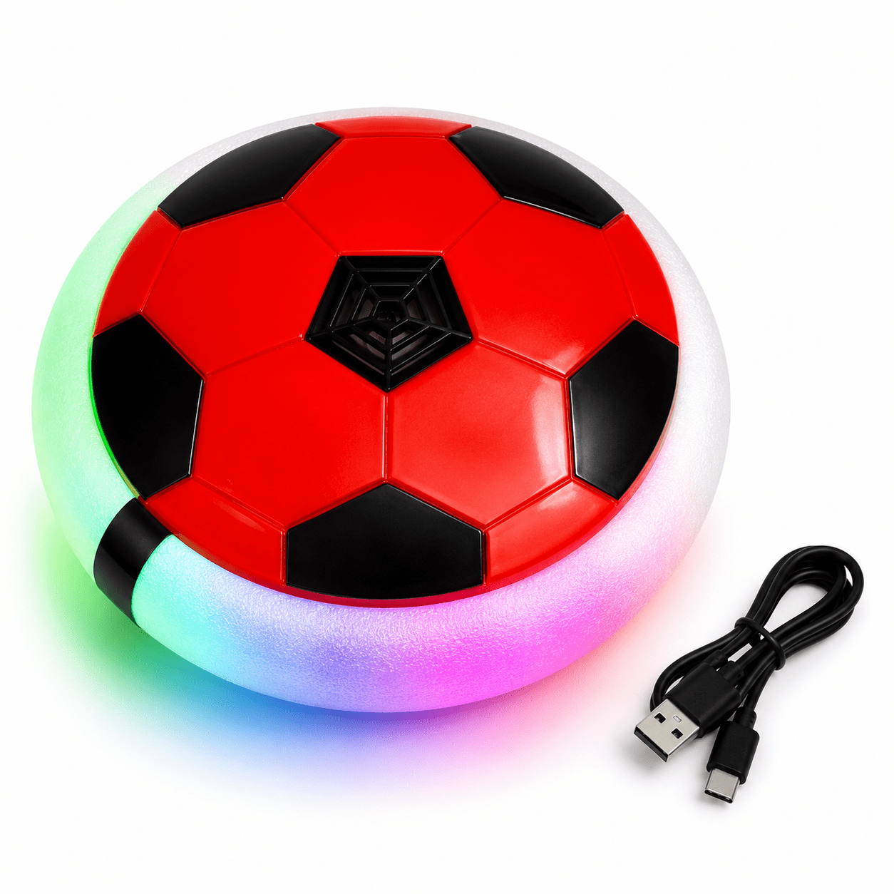 Kidroo Hover Ball for Kids | USB Type-C Rechargeable Hover Football with LED Lights | BIS Approved Indoor Floating Soccer Ball with Soft Foam Bumper | Gift for Boys & Girls 3-10 Years - RED