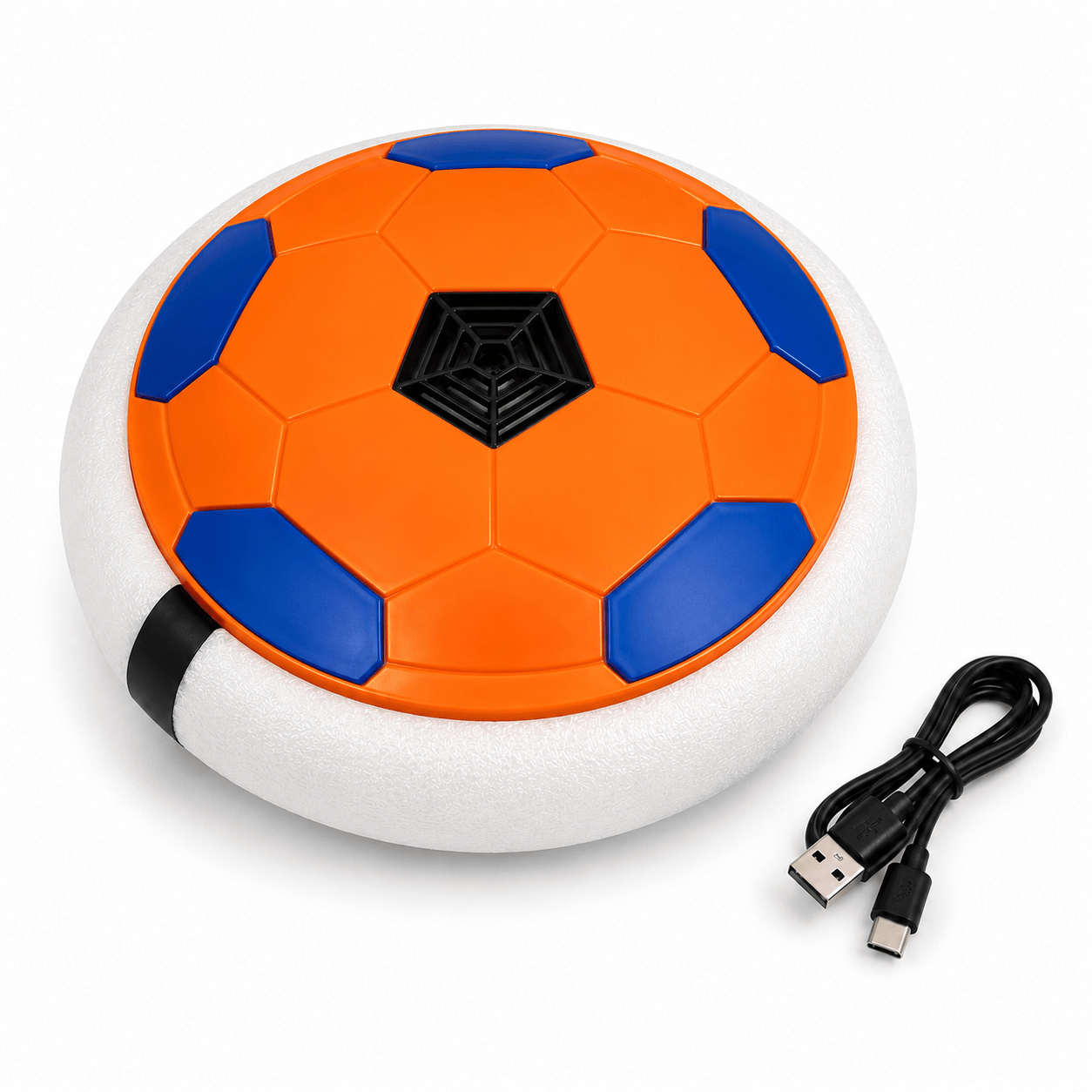 Kidroo Hover Ball for Kids | USB Type-C Rechargeable Hover Football with LED Lights | BIS Approved Indoor Floating Soccer Ball with Soft Foam Bumper | Gift for Boys & Girls 3-10 Years - ORANGE