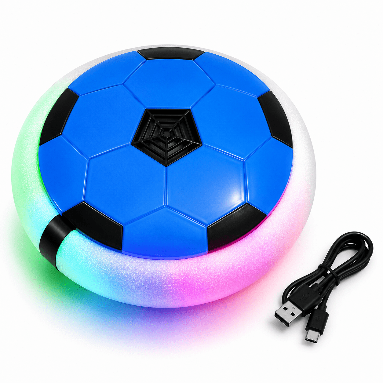 Kidroo Hover Ball for Kids | USB Type-C Rechargeable Hover Football with LED Lights | BIS Approved Indoor Floating Soccer Ball with Soft Foam Bumper | Gift for Boys & Girls 3-10 Years - BLUE