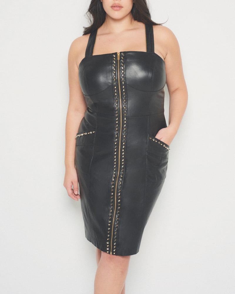 Plus Size stretch vegan leather bodycon dress plus size party dress