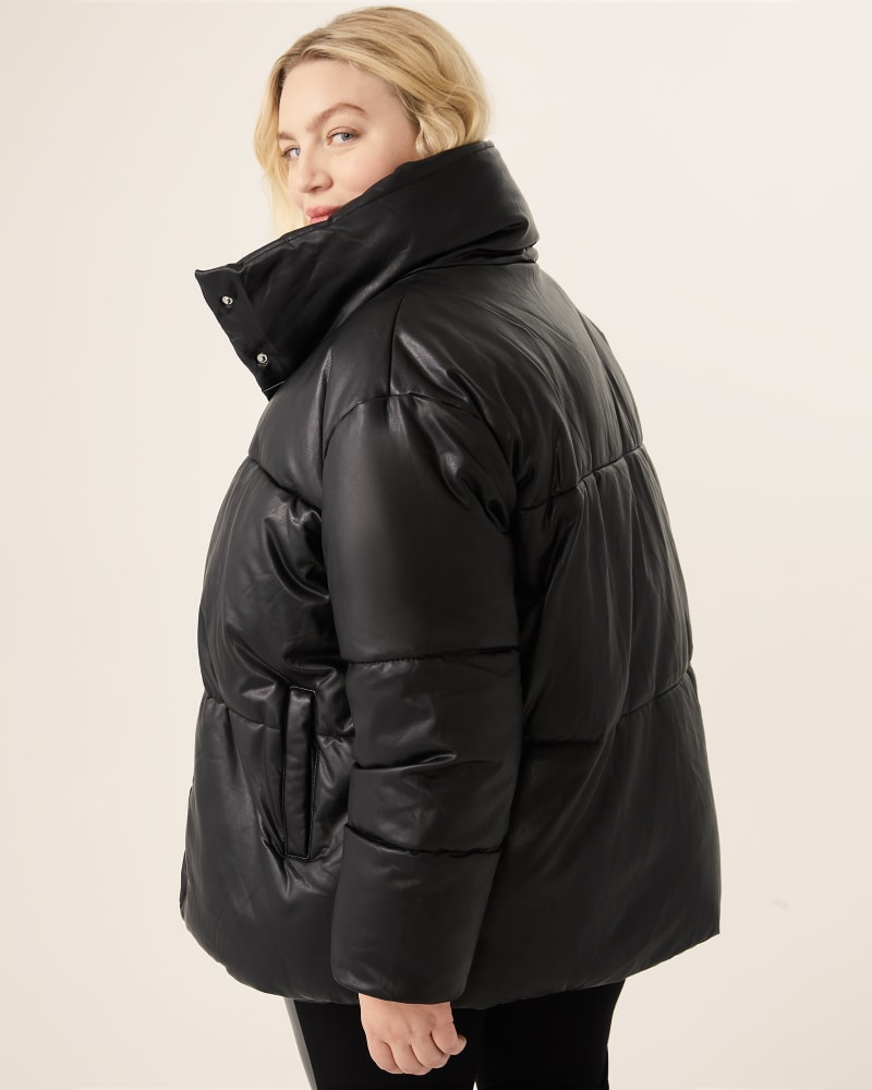 FAUX LEATHER PUFFER JACKET - Black