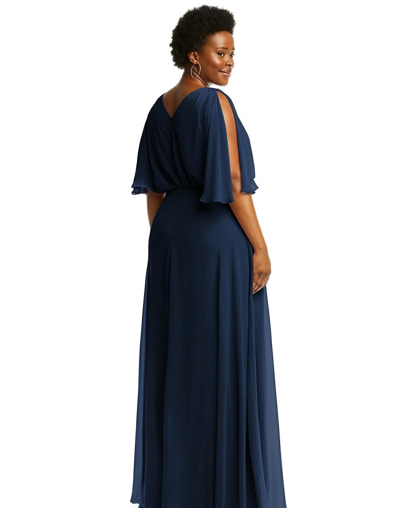 V-Neck Split Sleeve Blouson Bodice Maxi Dress