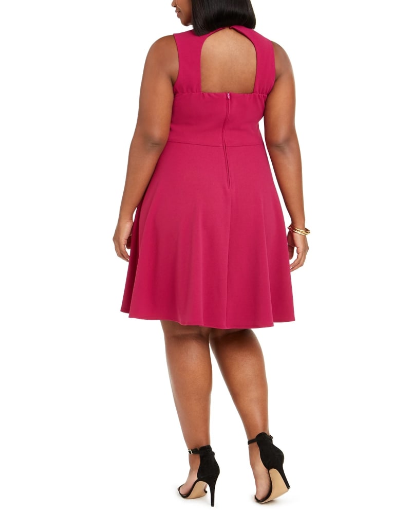 B Darlin Women's Trendy Plus Size Scuba Fit & Flare Dress Dark Purple