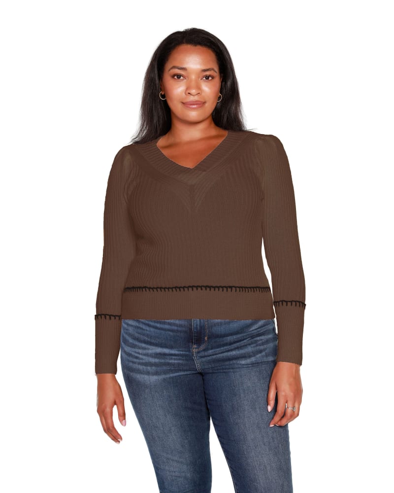 Ashley Stewart Plus Size Puff Sleeved Ribbed Knit Pullover Sweater Size:  22/24