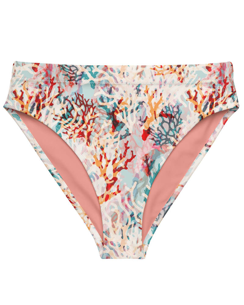 Coral Dream Recycled High-Waisted Bikini Bottom | Pastel Multi