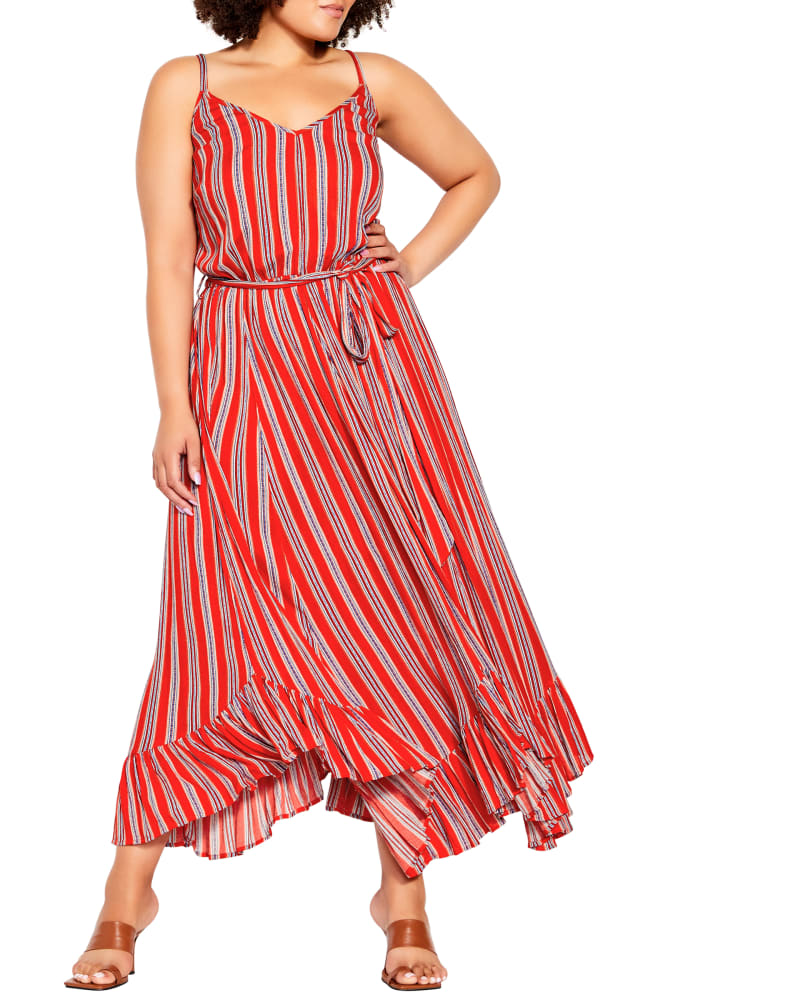 Plus Size Geneve Striped Candy Maxi Dress | Red / White