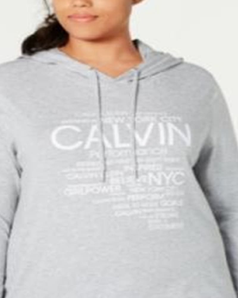 Calvin Klein Women's Performance Plus Logo Hoodie T-Shirt Grey Size 1X