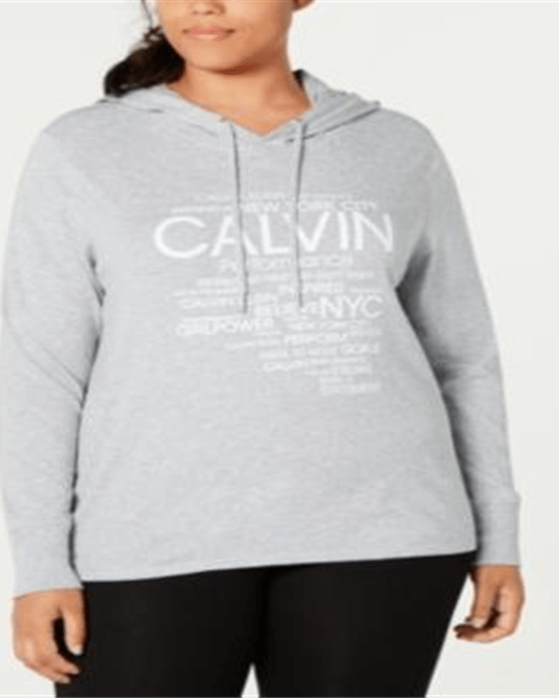 Calvin Klein Women's Performance Plus Logo Hoodie T-Shirt Grey Size 1X