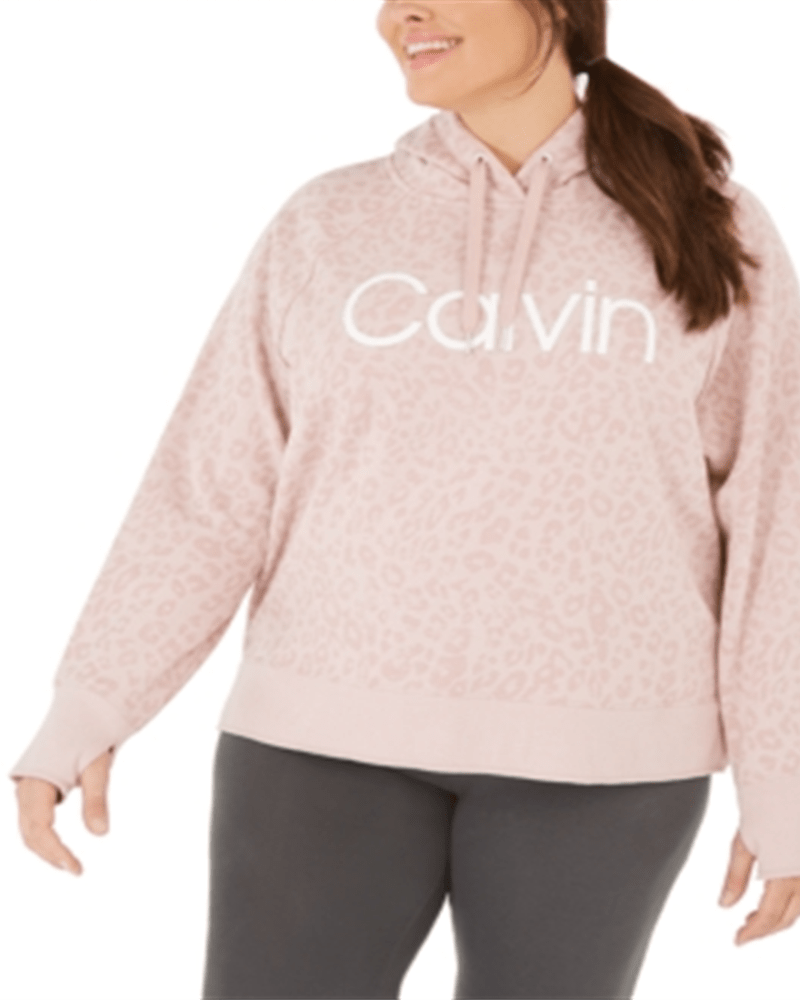 Calvin Klein Women's Plus Animal Print Hooded Sweatshirt Pink Size 3X