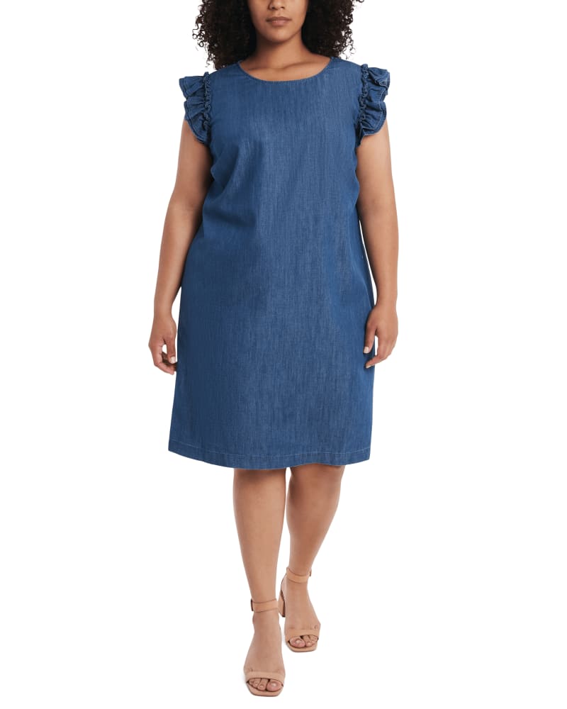 Gracie Plus Size Chambray Flutter-Sleeve Dress | FROZEN