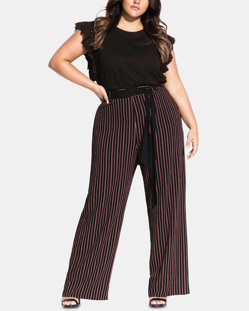 City Chic Women's Striped Casual Palazzo Pants Black 24W