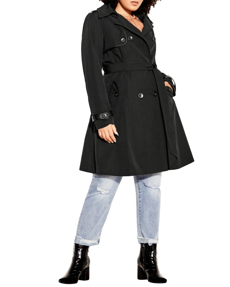 Plus Size Rue Corset Back Trench Coat | Black