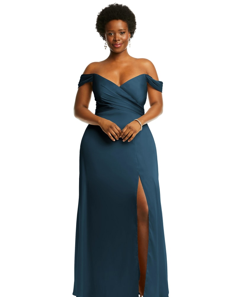 længes efter Situation Aktiv Off-the-Shoulder Flounce Sleeve Empire Waist Gown with Front Slit | At