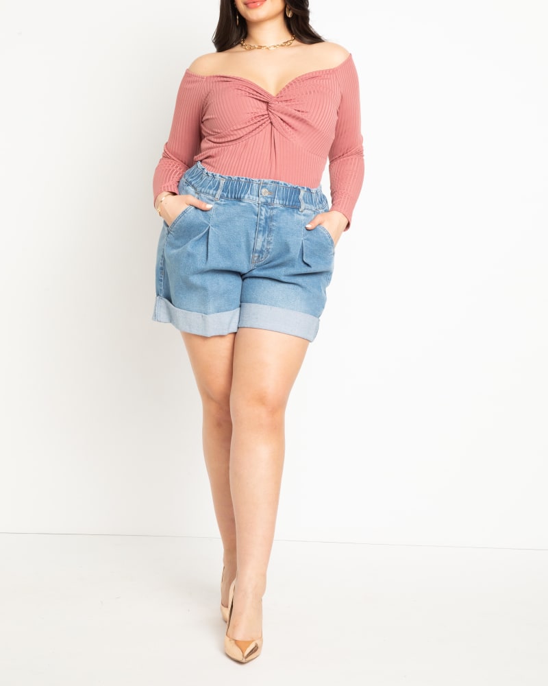 Elastic Waistband Shorts with Pleat Detail