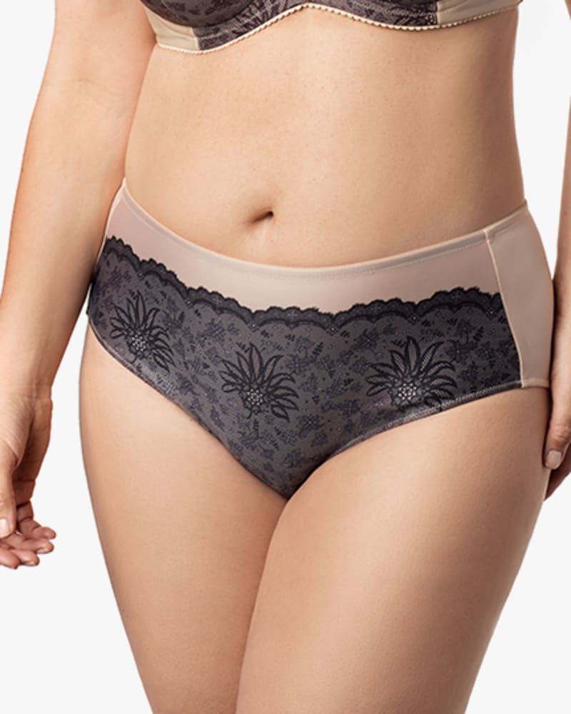 Printed Microfiber Plus Size Panty | Nude with Black Lace