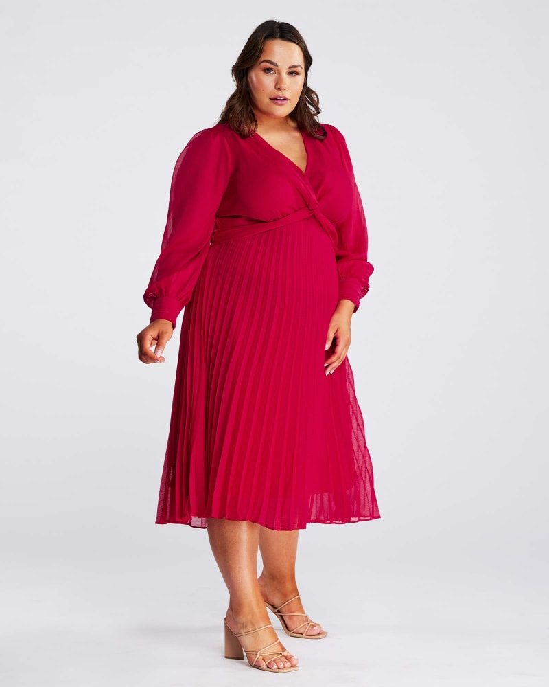 Raspberry Ponte Dress with Pleats