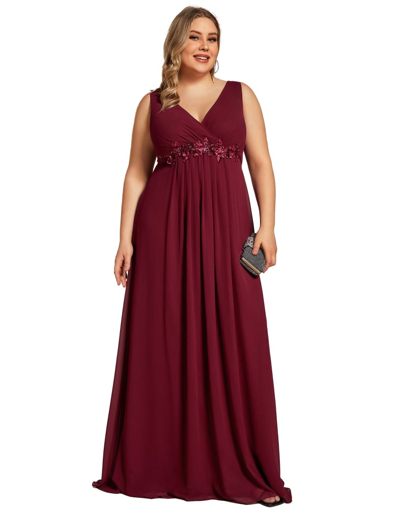 2024 Plus Size Sleeveless Chiffon Formal Evening Dress With Floral Applique  - Ever-Pretty US