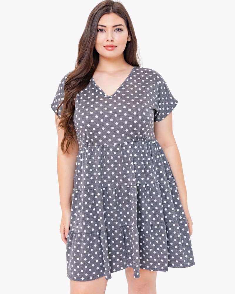 Denise Plus Size Babydoll Dress | Charcoal Grey / White