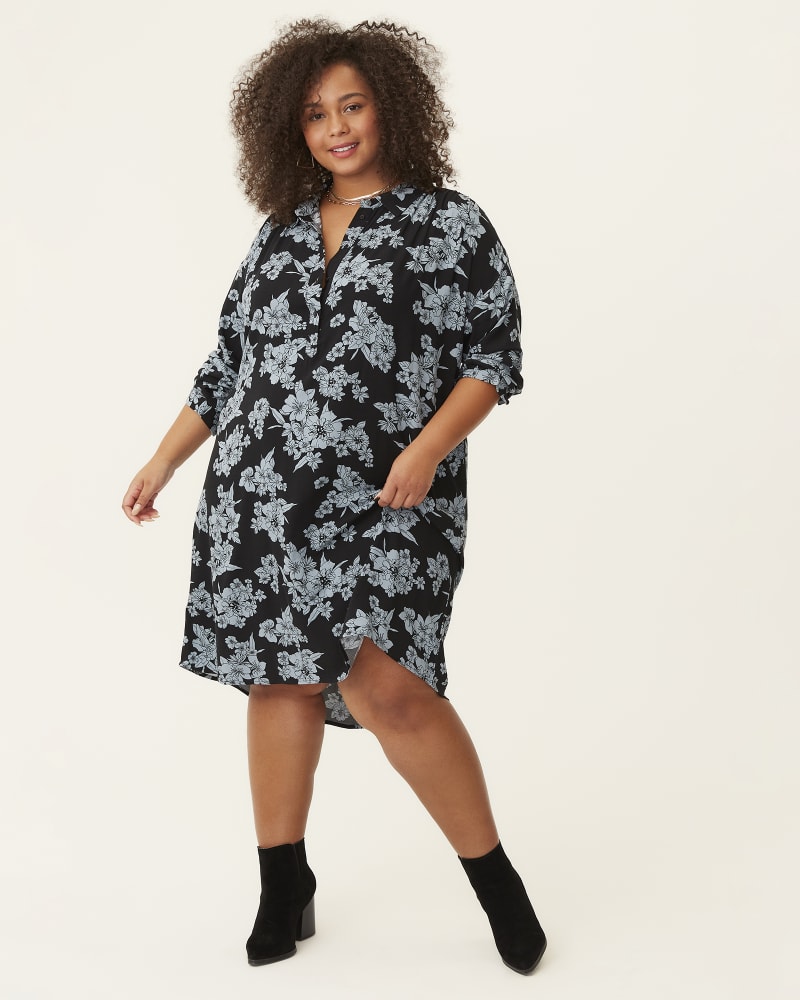 Plus Size Tiffany Button-Front Oversized Dress | Black / Light Blue