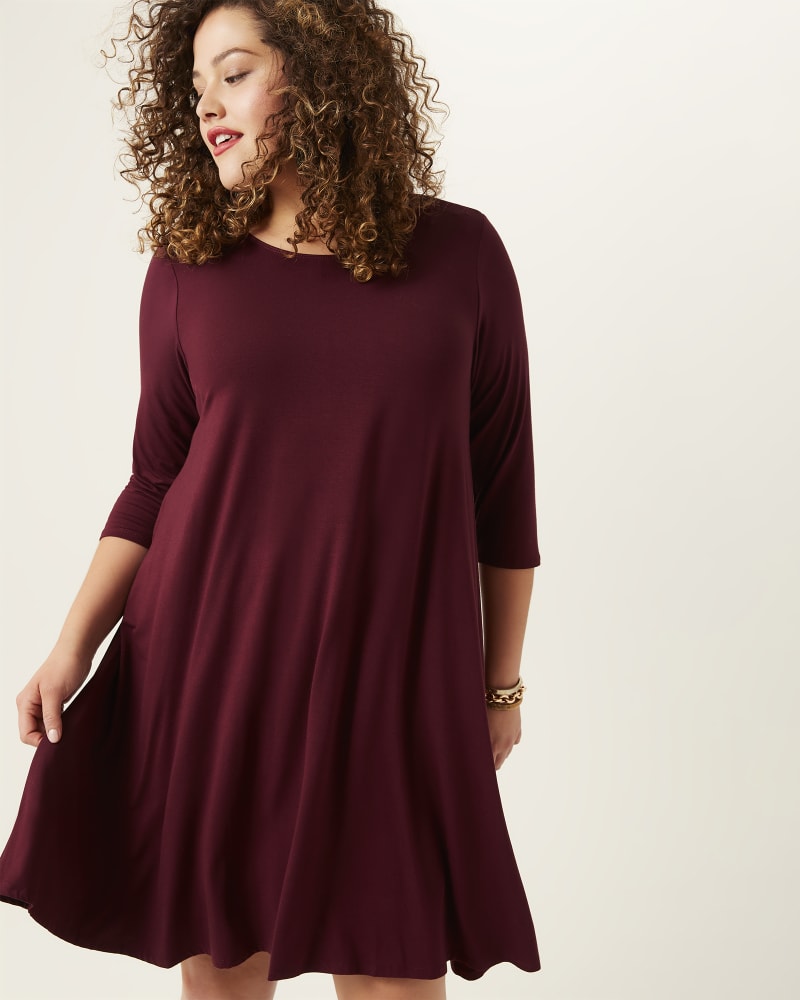 Aura Plus Size Three-Quarter-Sleeve Knit Dress | Burgundy