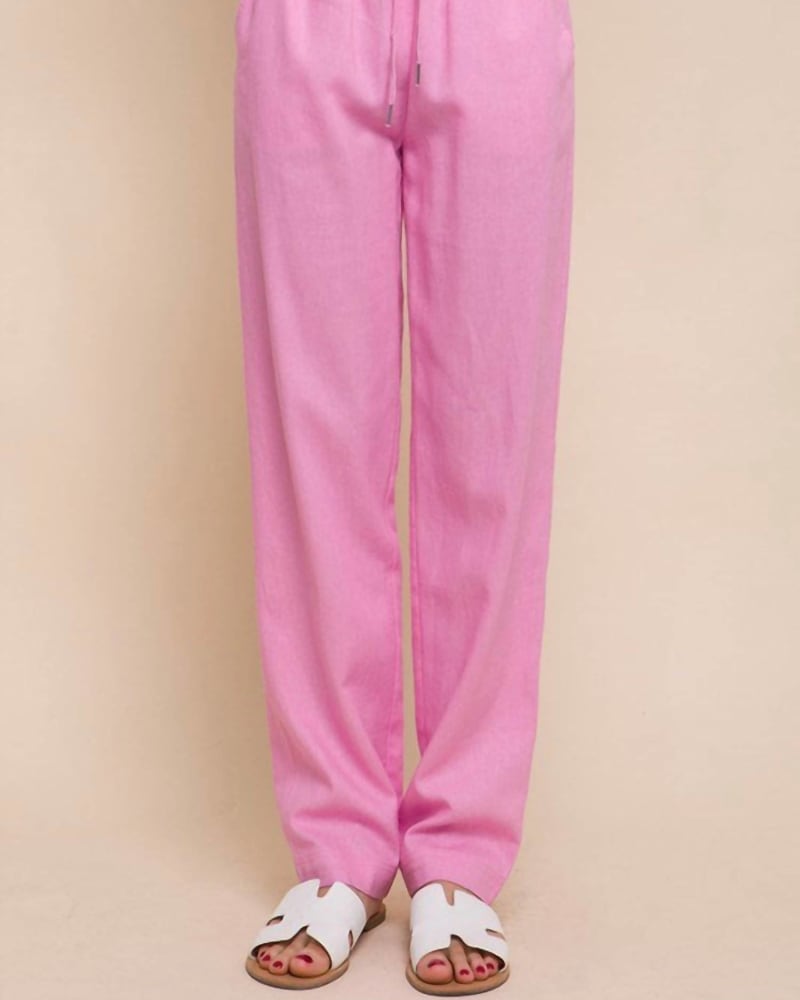 Women's Pink Casual Linen Trousers