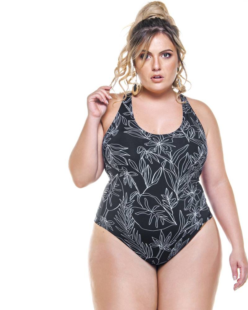 Cupped Bodysuit In Black And White Floral Print