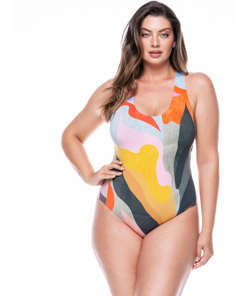 G-String Cupped Bodysuit In Contemporary Print