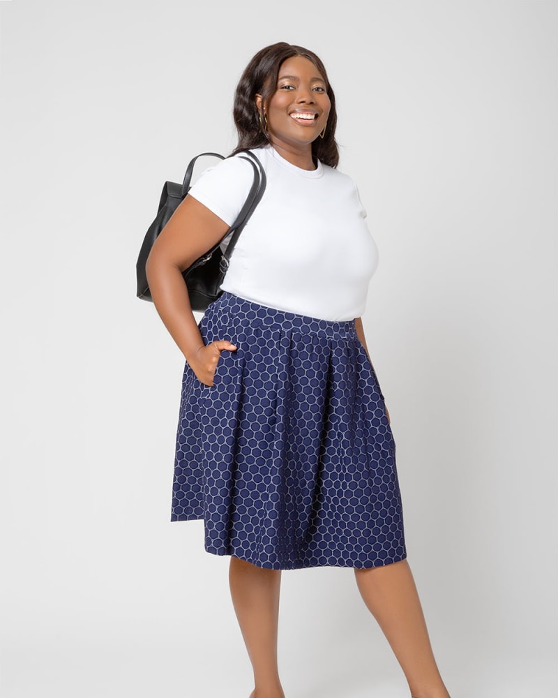 Plus Marina Pleated Skirt | Navy Luxe Jacquard