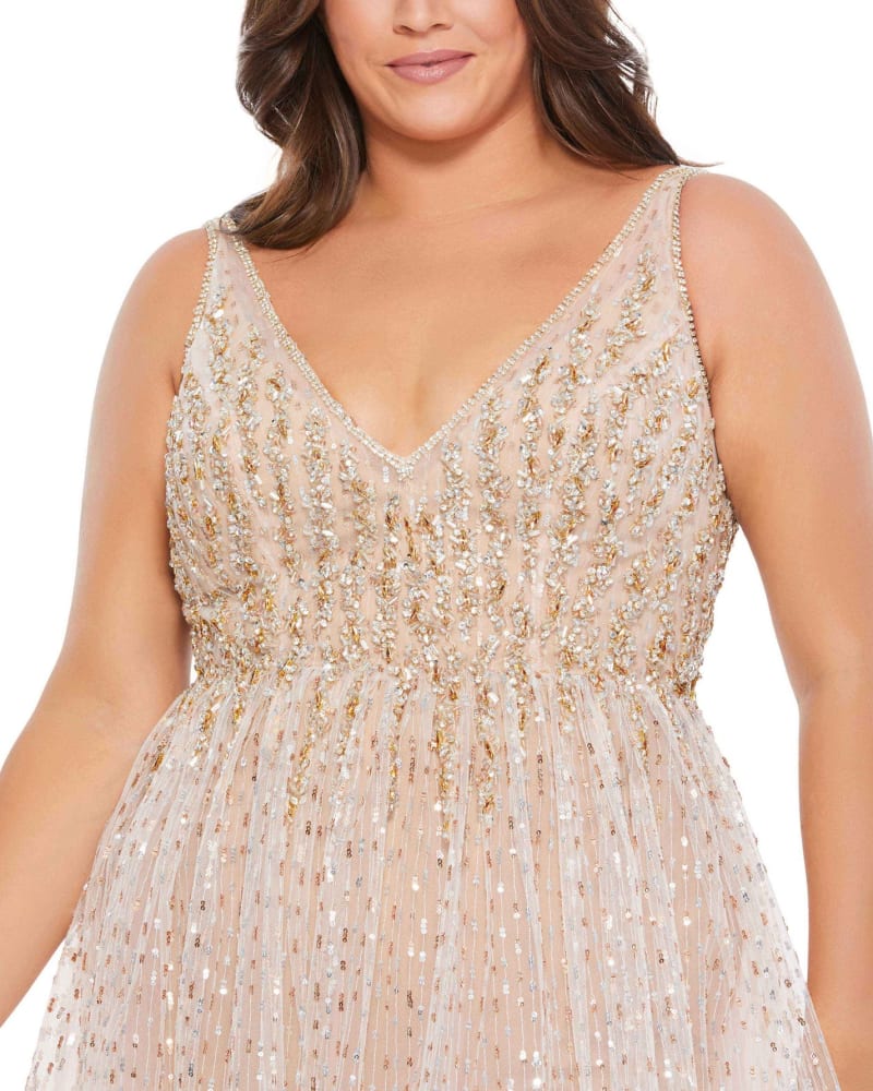 Beaded Sleeveless Faux Wrap Gown