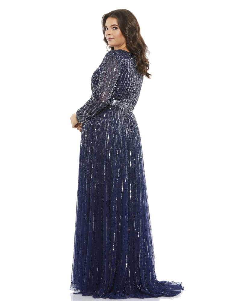 Embellished Illusion High Neck Long Sleeve A Line Gown – Elegant Threads