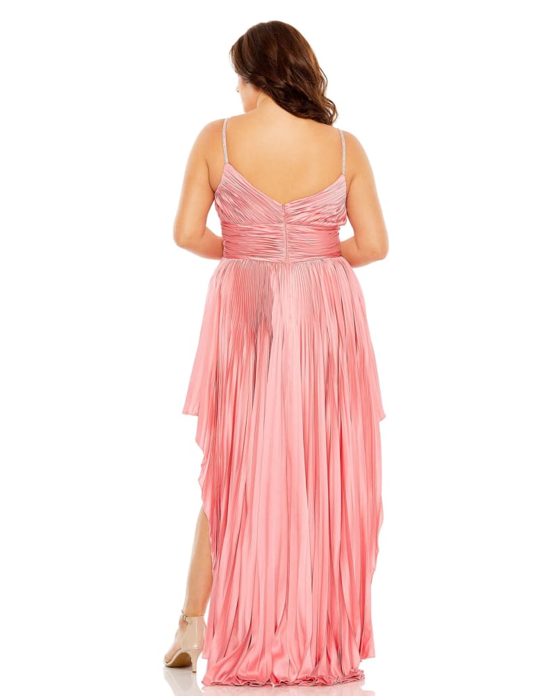 Mac Duggal Pleated Flutter-Sleeve Deep-V Empire-Waist Gown