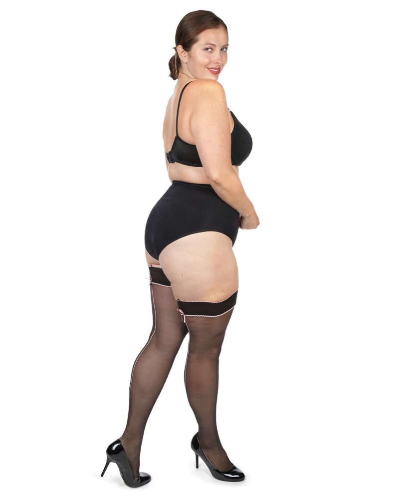 Plus Size Black Thigh High Stockings with Back Seam for Adults