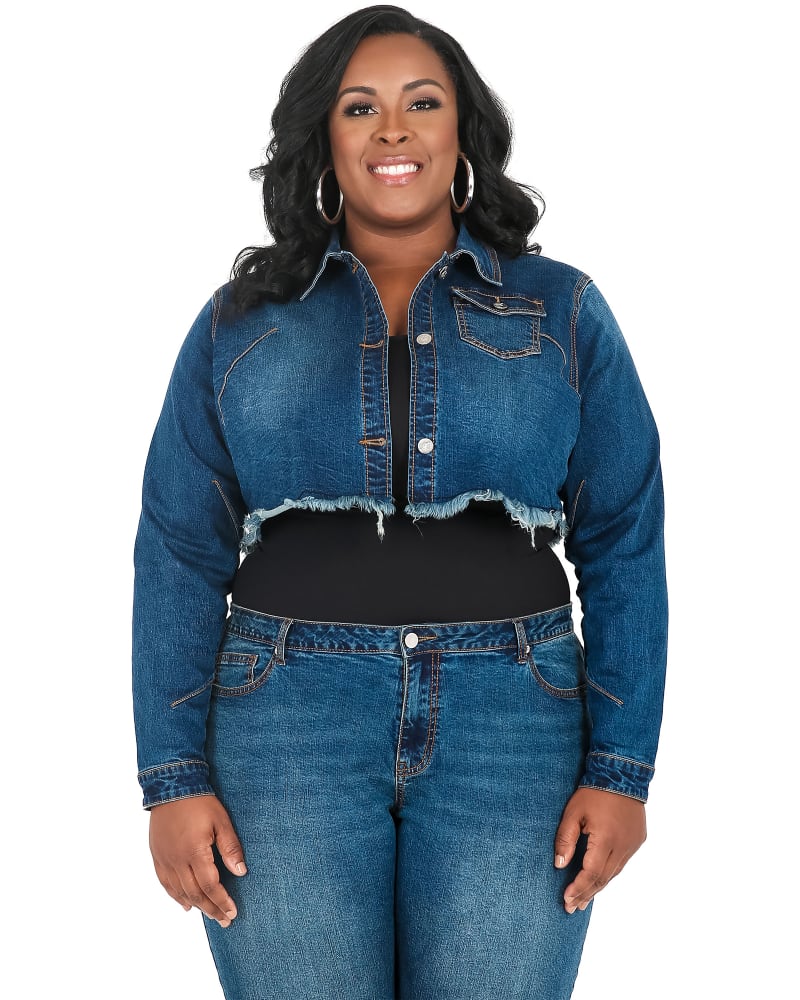 Cropped Zip Up Denim Jacket, blue