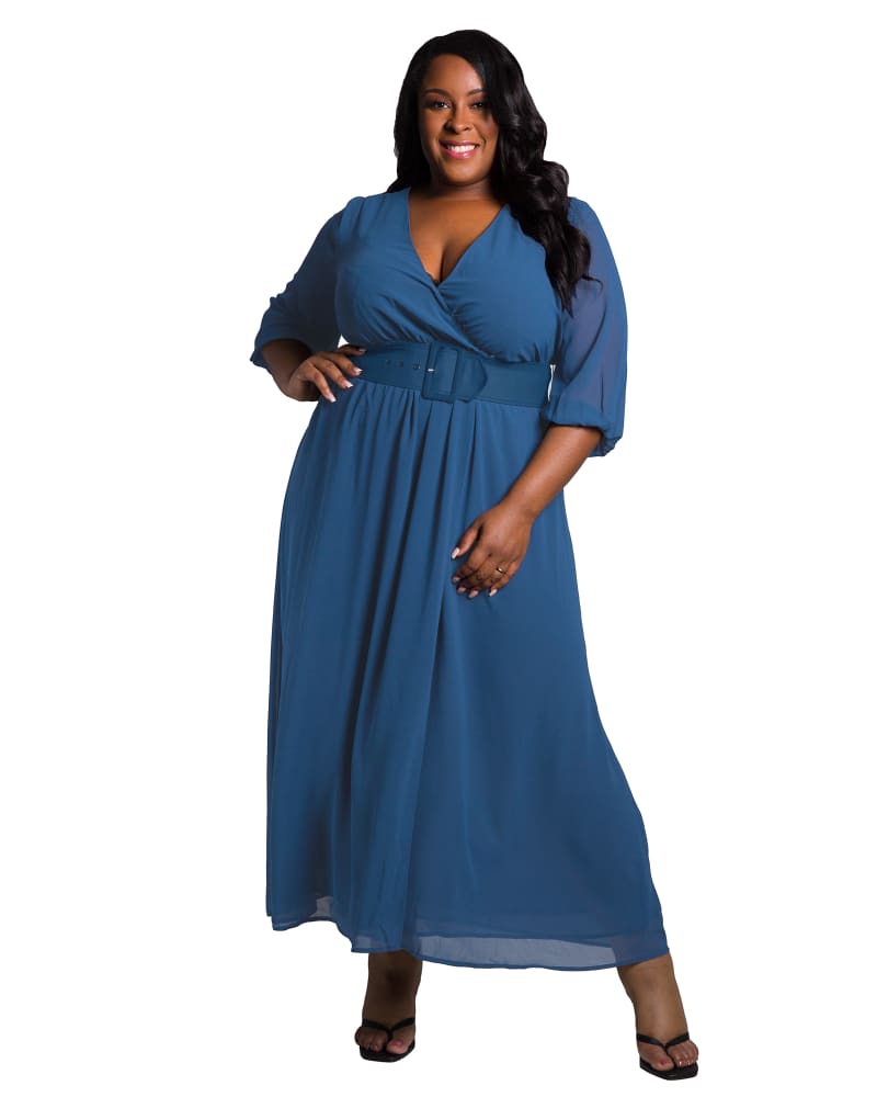 Plus Surplice Neck Belted Maxi Dress