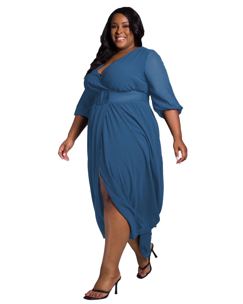 Plus Size Kathy Belted Surplice Maxi Dress Artic Blue
