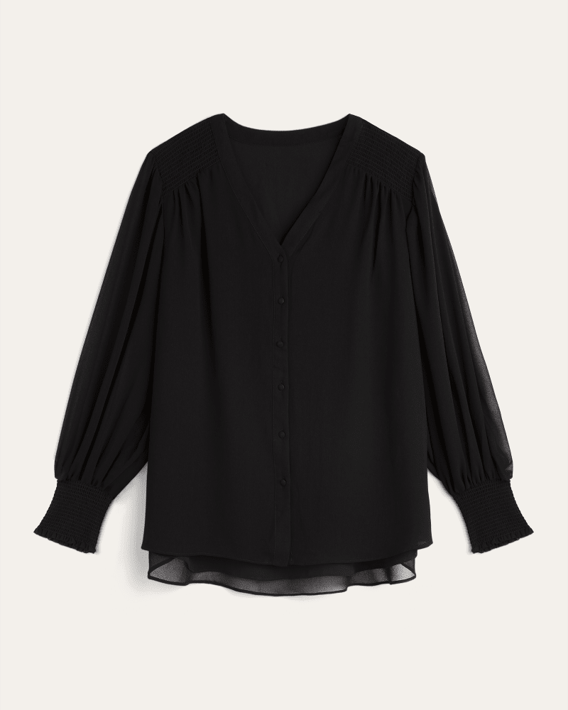 Olga Plus Size Smocked Button-Down Blouse | Black